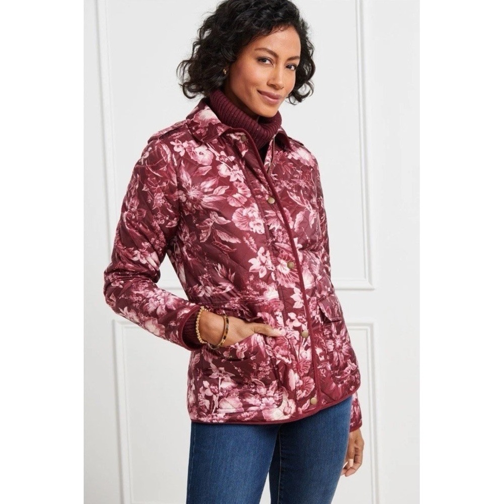 Talbots Quilted Barn Jacket Splendid Floral Chore Pink Womens Small Coat New